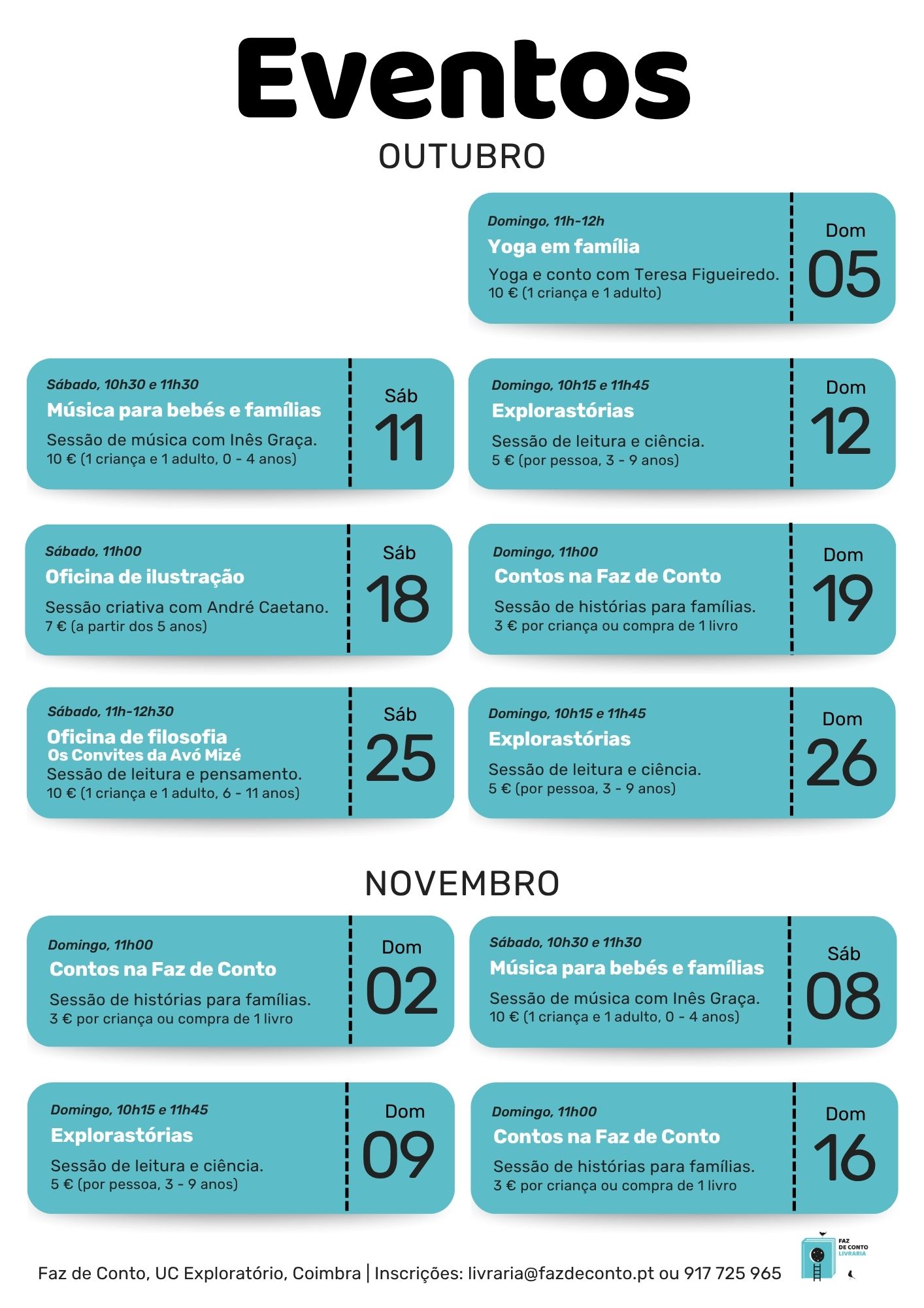 eventos setembro e outubro faz de conto livraria