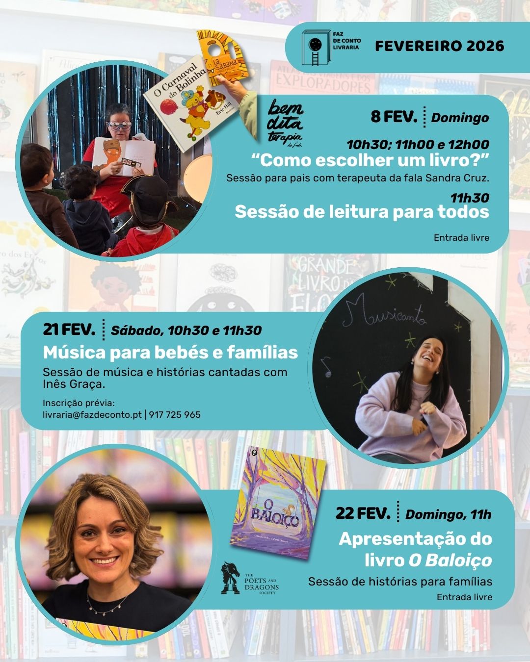 _eventos fevereiro 2026 bem dita terapia, musicanto inês graça, poets and dragons
